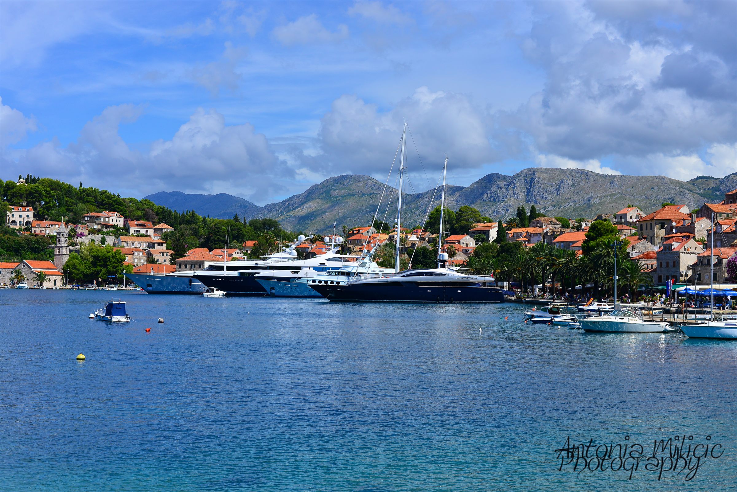 Cavtat harbour and old town from above