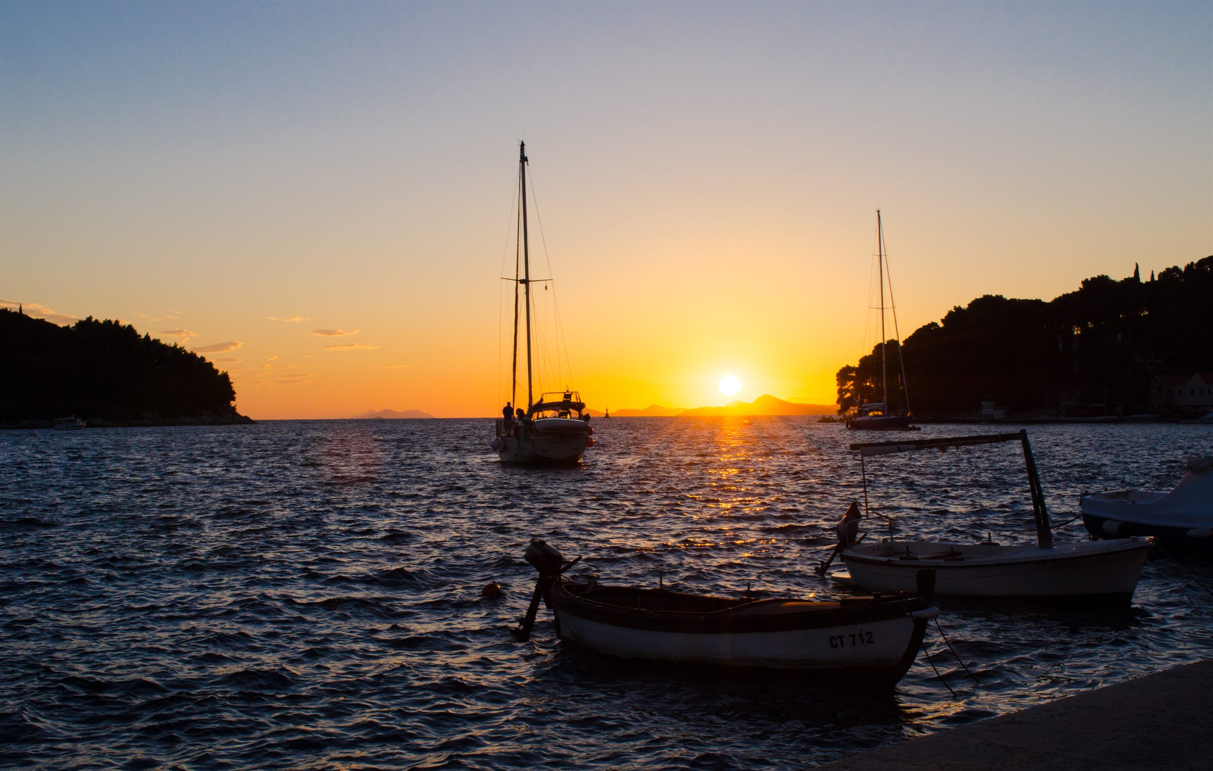 Sun setting behind the Cavtat coastline