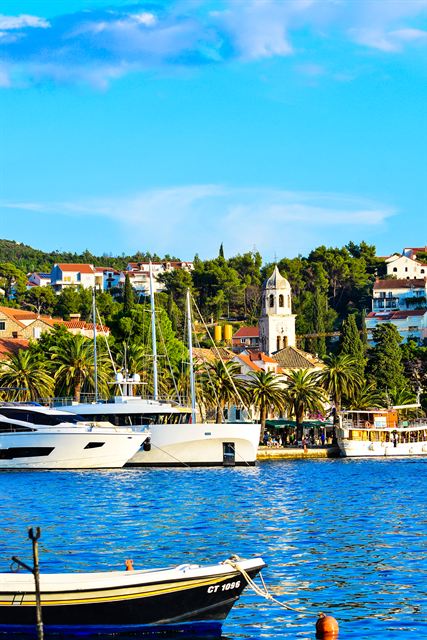 Cavtat harbour and the church tower